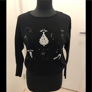 ❤️Black Cat pearl sweater shirt lace back S
